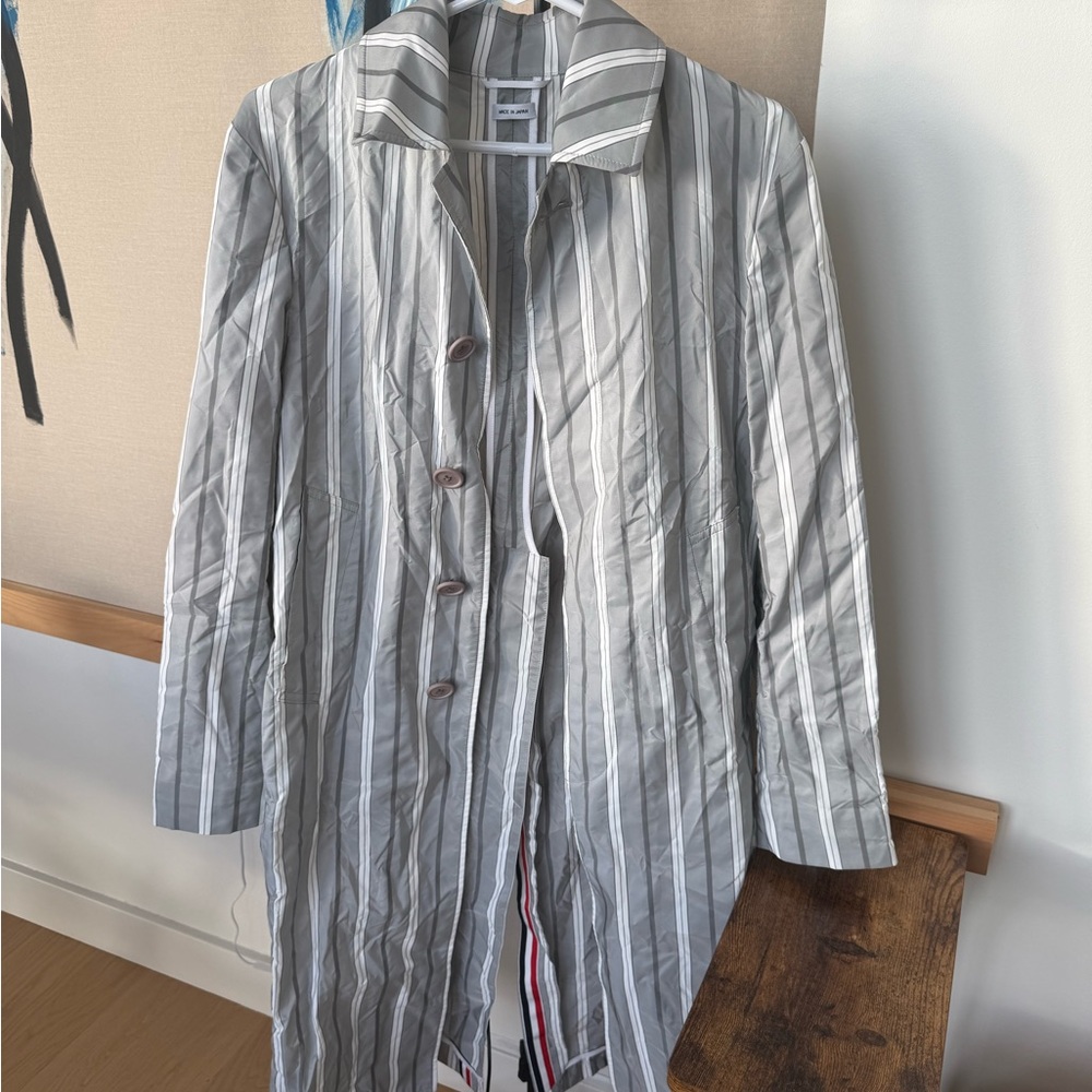 Thom Browne Gray and White Striped Jacket